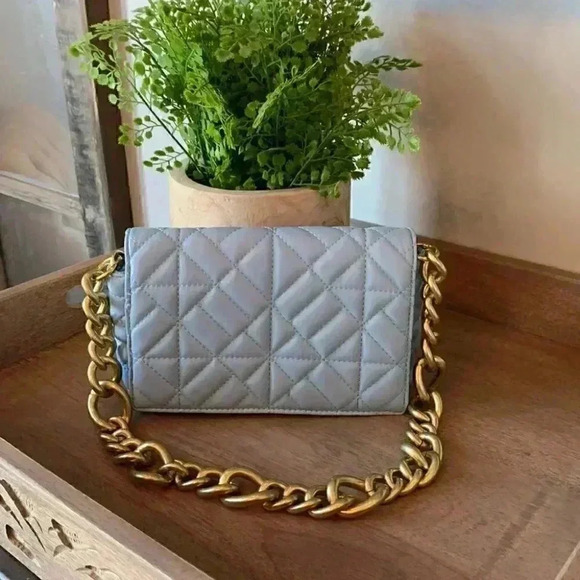 Quilted Embossed Flap Chain Square Bag - Picture 1 of 6